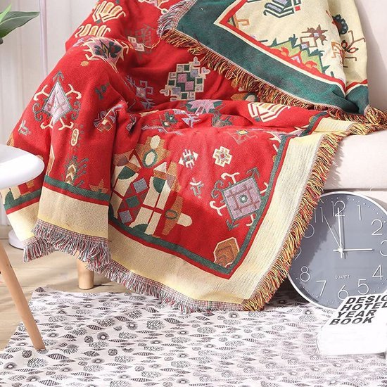 Unyqoos® Stijlvolle Geometrische Deken voor Bank, Bed en Stoel met Decoratieve Kwastjes