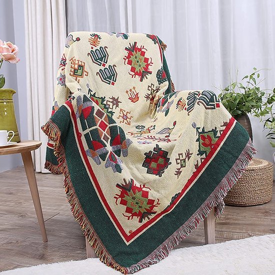 Unyqoos® Stijlvolle Geometrische Deken voor Bank, Bed en Stoel met Decoratieve Kwastjes