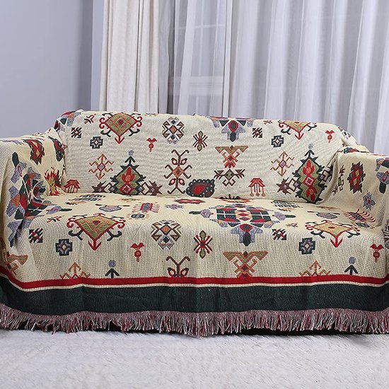 Unyqoos® Stijlvolle Geometrische Deken voor Bank, Bed en Stoel met Decoratieve Kwastjes