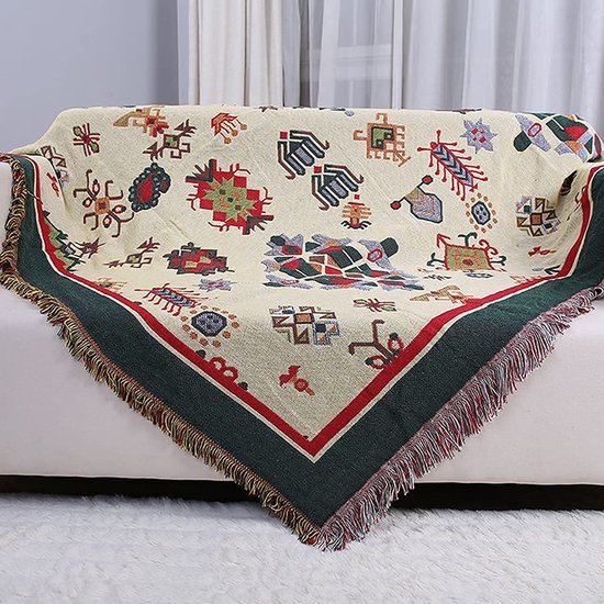 Unyqoos® Stijlvolle Geometrische Deken voor Bank, Bed en Stoel met Decoratieve Kwastjes