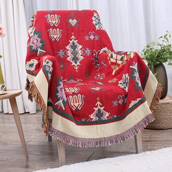 Unyqoos® Stijlvolle Geometrische Deken voor Bank, Bed en Stoel met Decoratieve Kwastjes