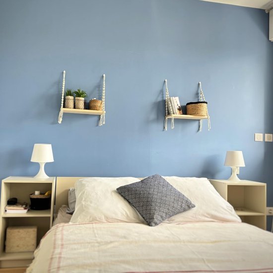 Unyqoos ® Bohemian Houten Wandplanken Set met Macramé voor Stijlvolle Interieurdecoratie