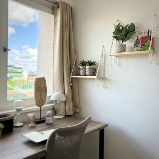 Unyqoos ® Bohemian Houten Wandplanken Set met Macramé voor Stijlvolle Interieurdecoratie