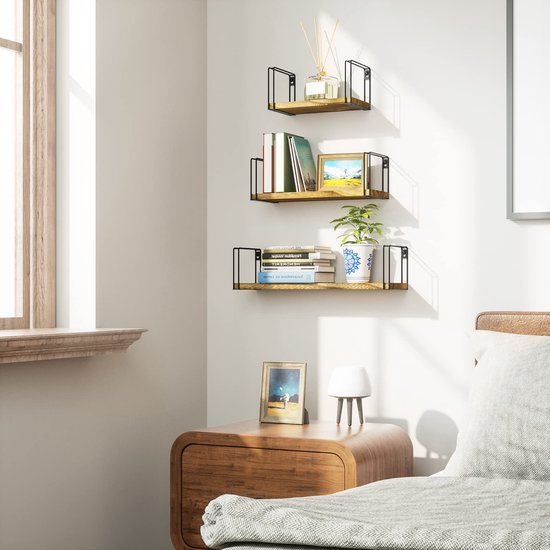 Unyqoos ® Stijlvolle Houten Wandplank Set van 3 voor Diverse Ruimtes in Huis