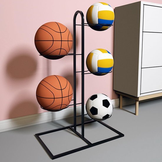 Unyqoos® Ruimtebesparende Verticale Ballenhouder met Uittrekbare Opbergrekken voor Sportballen