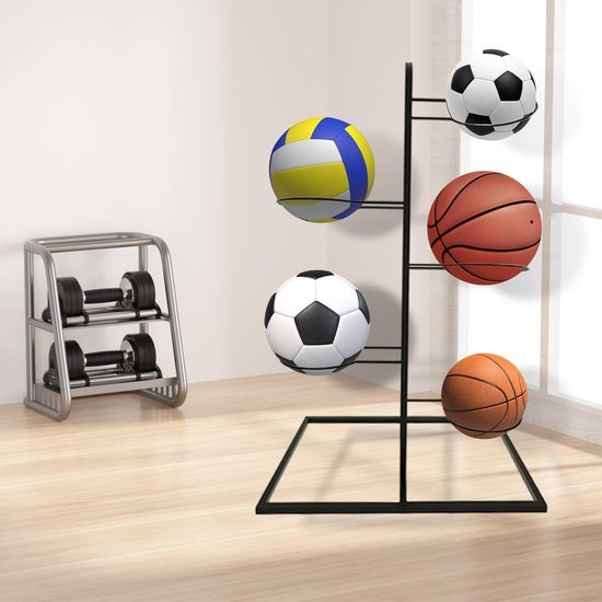 Unyqoos® Ruimtebesparende Verticale Ballenhouder met Uittrekbare Opbergrekken voor Sportballen