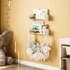 Unyqoos® Stijlvolle en Praktische Montessori Wandboekenkast met Opbergnet voor Kinderkamers, 3-Delige Set