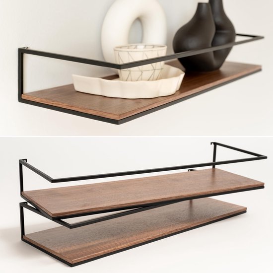 Unyqoos ® Zwevende Wandplankenset van Metaal en Houtfineer voor Diverse Kamers