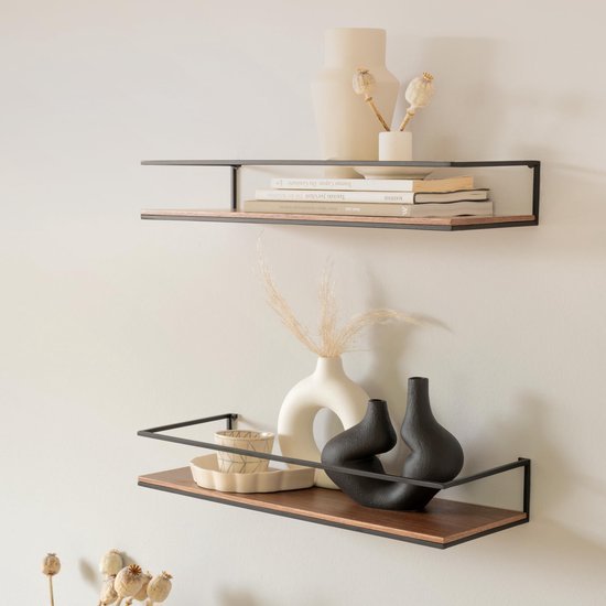 Unyqoos ® Zwevende Wandplankenset van Metaal en Houtfineer voor Diverse Kamers