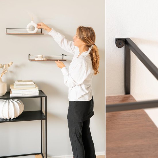 Unyqoos ® Zwevende Wandplankenset van Metaal en Houtfineer voor Diverse Kamers