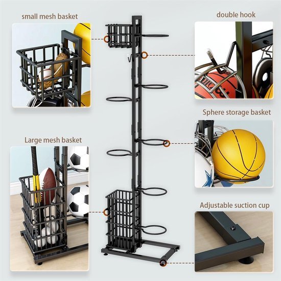 Unyqoos® Multifunctioneel Verticaal Sport Opbergrek met Ruimte voor Ballen en Accessoires