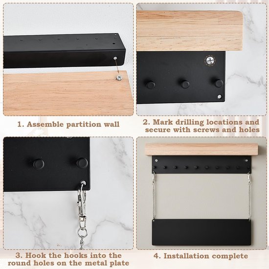 Unyqoos® Houten wandorganizer met opbergrek en 10 haken voor sleutels en meer