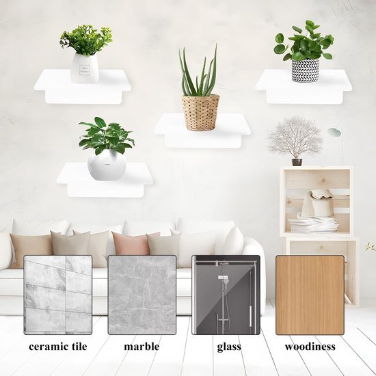 Unyqoos® Set van vier kleine witte acryl wandplanken voor diverse ruimtes