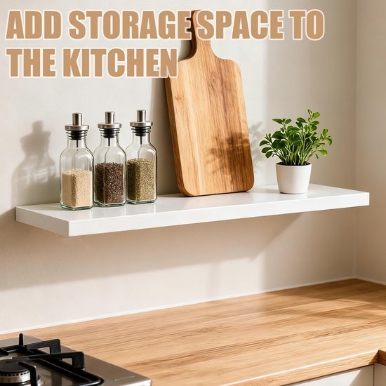Unyqoos® Wandplank van massief hout in wit met moderne uitstraling en hoge draagkracht