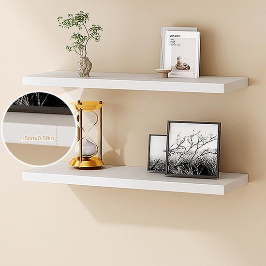 Unyqoos® Wandplank van massief hout in wit met moderne uitstraling en hoge draagkracht