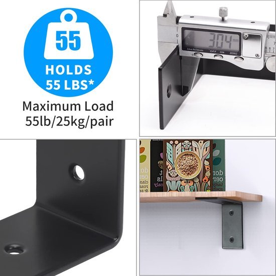 Unyqoos® Set van vier robuuste wandbeugels voor zwevende wandplanken in huis