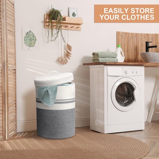 Unyqoos® Opvouwbare Grote Wasmand met Deksel en Handvatten voor Veelzijdig Gebruik in Huis
