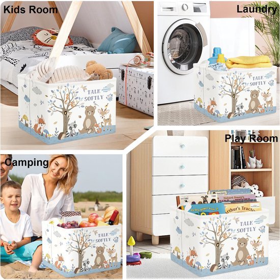Unyqoos® Opvouwbare Kinderwasmand met Bosdierenprint en Handige Opbergoplossingen voor Kinderen