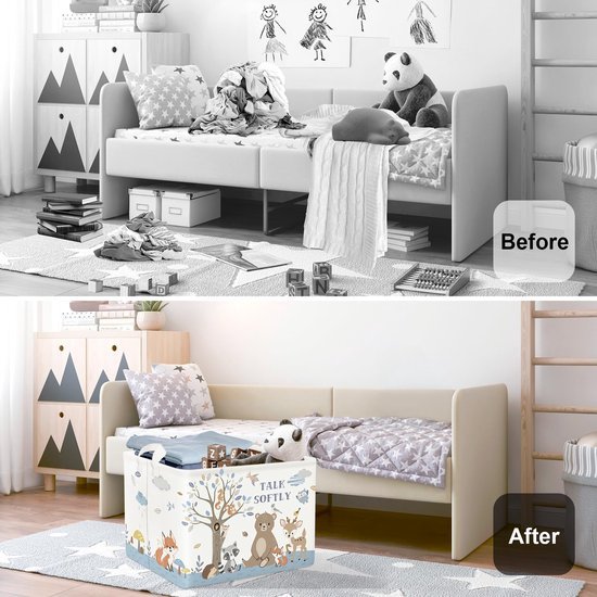 Unyqoos® Opvouwbare Kinderwasmand met Bosdierenprint en Handige Opbergoplossingen voor Kinderen