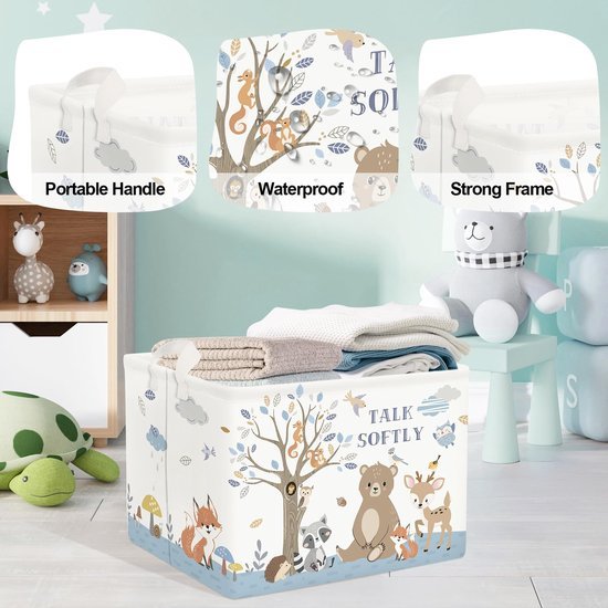 Unyqoos® Opvouwbare Kinderwasmand met Bosdierenprint en Handige Opbergoplossingen voor Kinderen