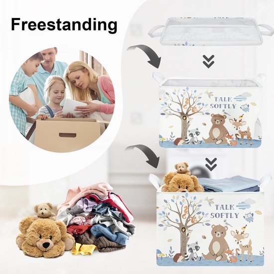 Unyqoos® Opvouwbare Kinderwasmand met Bosdierenprint en Handige Opbergoplossingen voor Kinderen