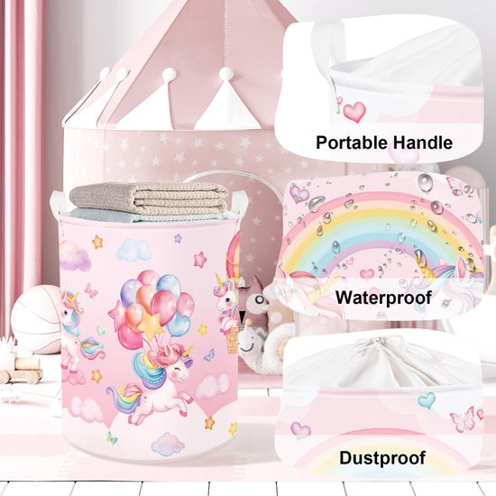 550x550-28750.jpg Unyqoos® Opvouwbare Regenboog Wasmand voor Kinderen met Eenhoornontwerp, Ideaal voor Speelgoed en Kledingopslag