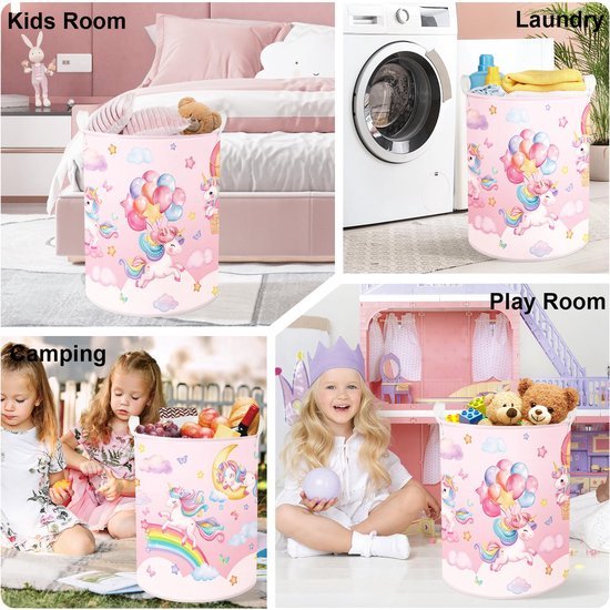 550x550-28751.jpg Unyqoos® Opvouwbare Regenboog Wasmand voor Kinderen met Eenhoornontwerp, Ideaal voor Speelgoed en Kledingopslag