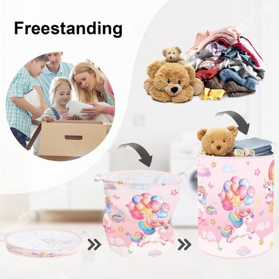 550x550-28754.jpg Unyqoos® Opvouwbare Regenboog Wasmand voor Kinderen met Eenhoornontwerp, Ideaal voor Speelgoed en Kledingopslag