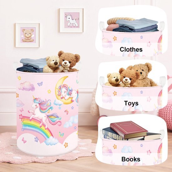 550x550-28755.jpg Unyqoos® Opvouwbare Regenboog Wasmand voor Kinderen met Eenhoornontwerp, Ideaal voor Speelgoed en Kledingopslag