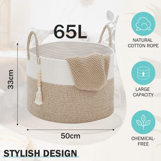550x550-28758.jpg Unyqoos® Ruime Multifunctionele Handgeweven Opbergmand voor Woon- en Kinderkamer, 65 Liter Capaciteit, Bruin