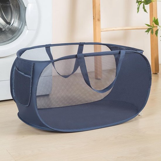 Unyqoos® Opvouwbare en Ruime Pop-up Wasmand Set voor Reizen en Dagelijks Gebruik, 2 Stuks, Marineblauw