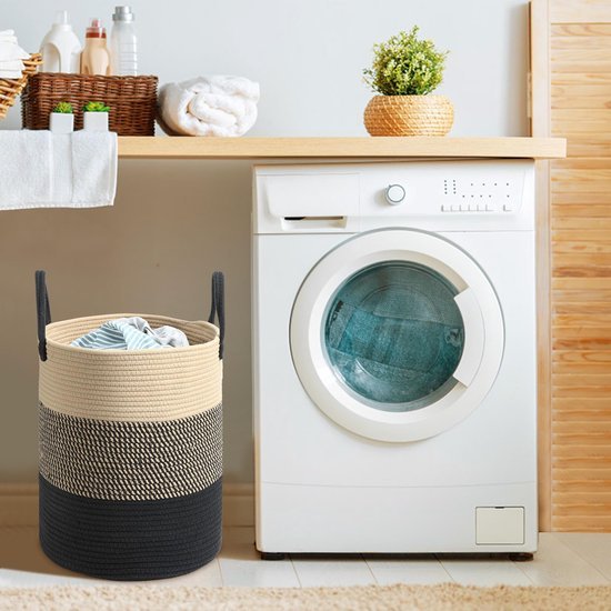 550x550-28796.jpg Unyqoos® Stijlvolle en Ruime Gevlochten Katoenen Wasmand met Handvat voor Elke Ruimte