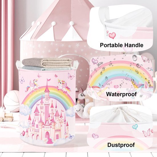 Unyqoos® Betoverende Opvouwbare Regenboog Eenhoorn Kinderwasmand voor Speelgoed en Kleding - 63 Liter Capaciteit