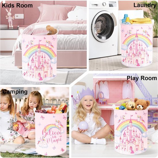 Unyqoos® Betoverende Opvouwbare Regenboog Eenhoorn Kinderwasmand voor Speelgoed en Kleding - 63 Liter Capaciteit