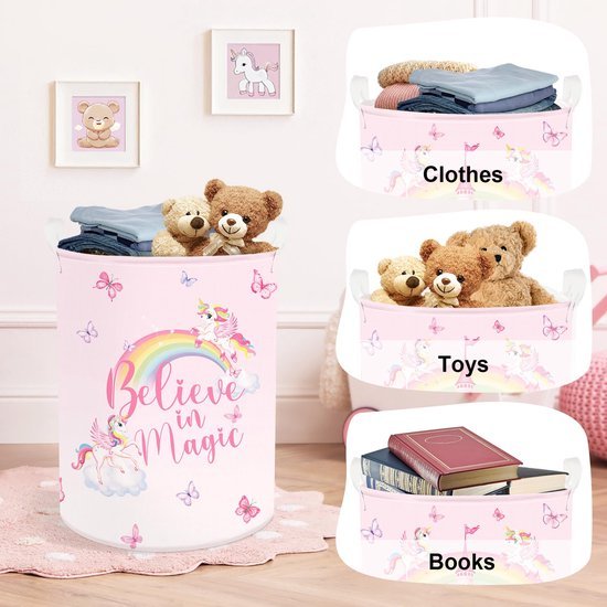 Unyqoos® Betoverende Opvouwbare Regenboog Eenhoorn Kinderwasmand voor Speelgoed en Kleding - 63 Liter Capaciteit