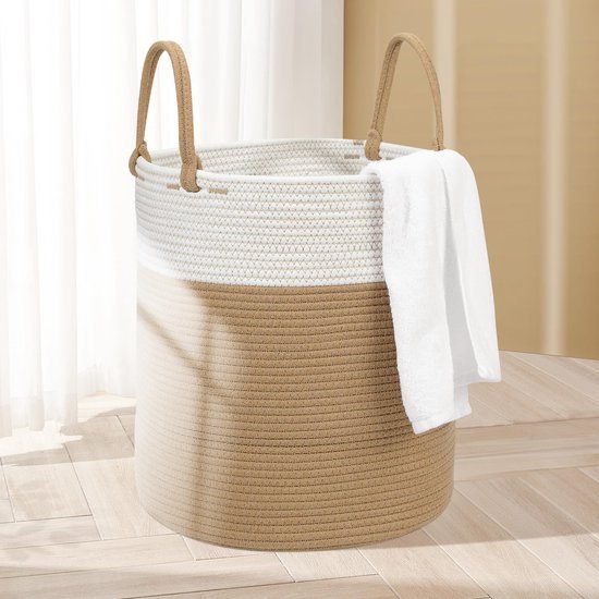 Unyqoos® Stijlvolle Katoenen Wasmand van 50 Liter met Handvatten voor Elke Kamer