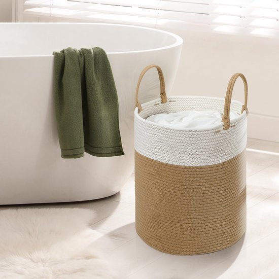 Unyqoos® Stijlvolle Katoenen Wasmand van 50 Liter met Handvatten voor Elke Kamer