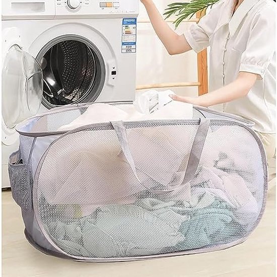 Unyqoos® Handige Opvouwbare Wasmand Set van 2 met Ademende Mesh en Zijvakken voor Reizen en Thuisgebruik