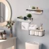 Unyqoos® Stijlvolle Wandplanken Set van 3 met Handdoekhouder en Metalen Opbergmand voor Meerdere Kamers