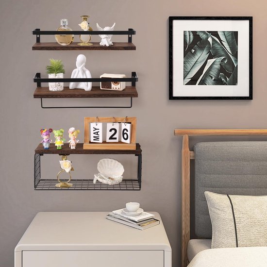 550x550-28953.jpg Unyqoos® Set van 3 Stijlvolle Zwevende Wandrekken met Handdoekhouder en Draadmand voor Meerdere Ruimtes