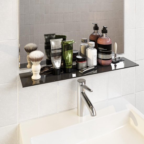550x550-28965.jpg Unyqoos® Stijlvolle zwarte glazen wandplank met metalen houders voor de badkamer