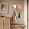 Unyqoos® Houten wandhouder met plank en 6 haken voor sleutel en accessoires