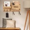 Unyqoos® Houten wandhouder met plank en 6 haken voor sleutel en accessoires
