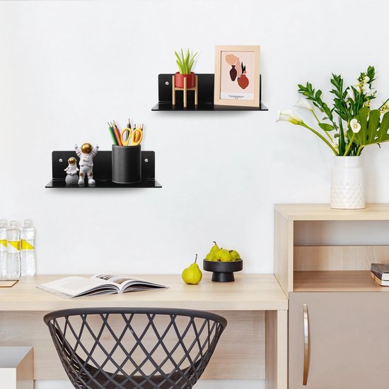 550x550-29079.jpg Unyqoos® Set van twee zwarte acryl wandplanken voor veelzijdige wandmontage
