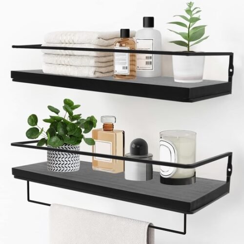 Unyqoos® Zwevend houten wandrek set met handdoekhouder voor diverse ruimtes