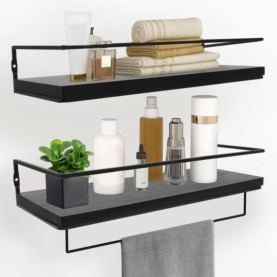 550x550-29096.jpg Unyqoos® Zwevend houten wandrek set met handdoekhouder voor diverse ruimtes