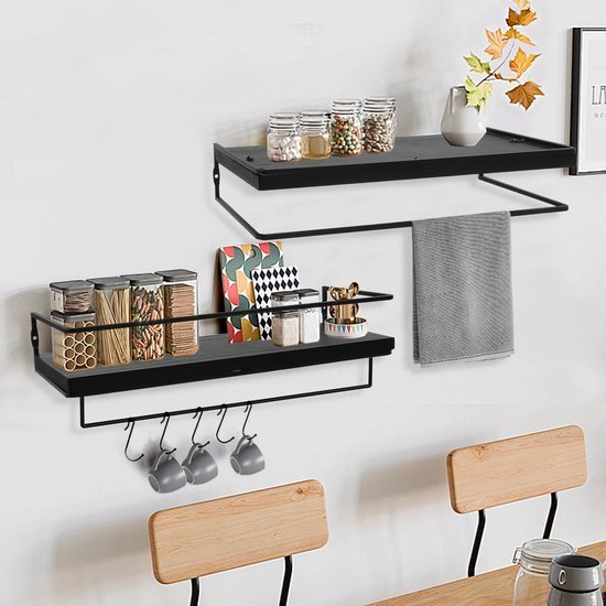 550x550-29098.jpg Unyqoos® Zwevend houten wandrek set met handdoekhouder voor diverse ruimtes