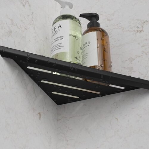Unyqoos® Zwarte roestvrijstalen hoekplank set voor badkamer en keuken zonder boren