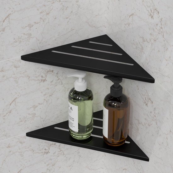 550x550-29144.jpg Unyqoos® Zwarte roestvrijstalen hoekplank set voor badkamer en keuken zonder boren