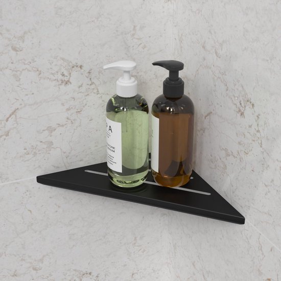 550x550-29145.jpg Unyqoos® Zwarte roestvrijstalen hoekplank set voor badkamer en keuken zonder boren